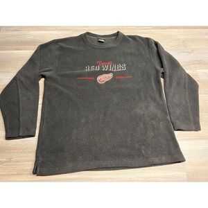 Vintage Detroit Red Wings Sweatshirt Fleece Pullover Black Spellout Size L NHL